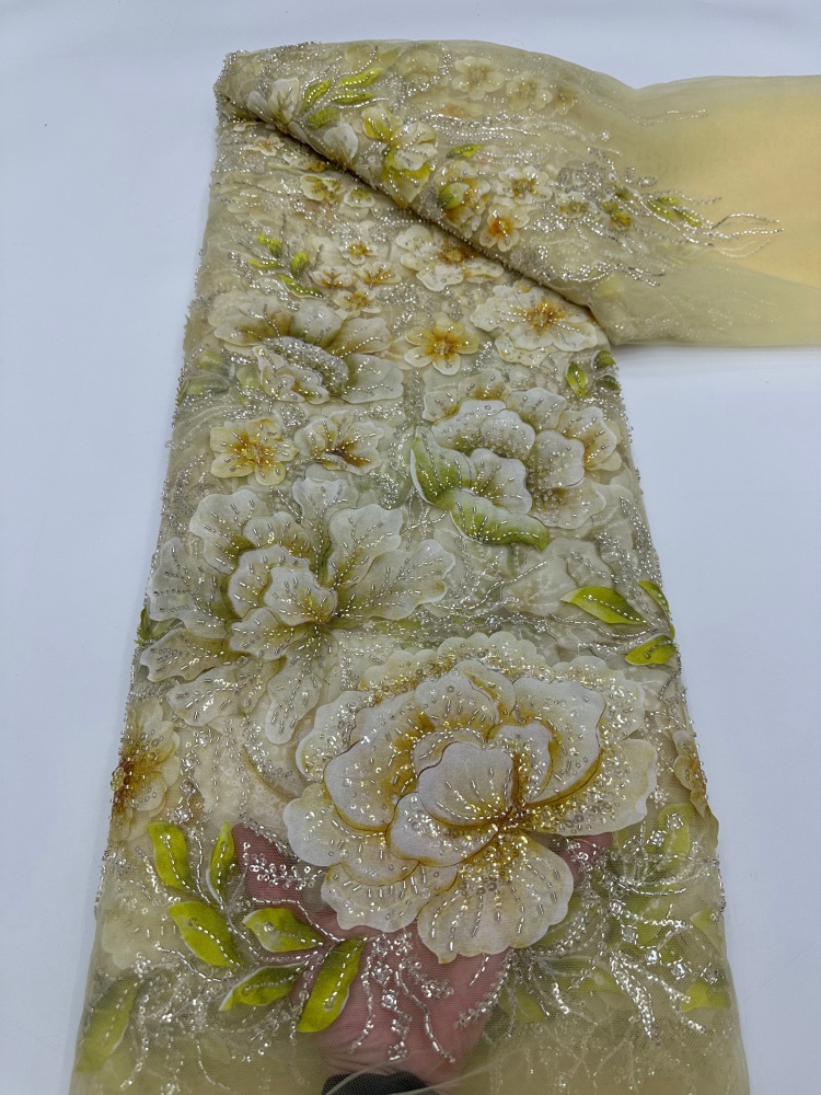 Glitter Tablecloth - フランス製メッシュビーズレース生地 高品質アフリカ・ナイジェリア産チュールネット ウェディングドレス用スパンコール付き新郎用レース生地