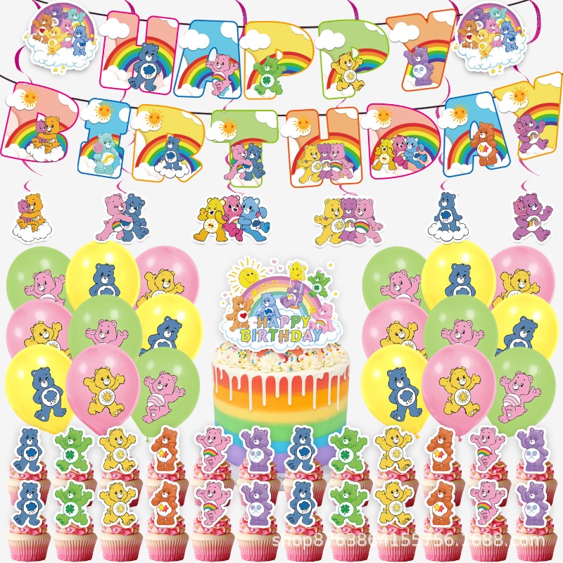 Supply Event - 新しい可愛い漫画ケアベアのテーマ誕生日シーンデコレーション用品パーティーグッズデコレーションバナーバルーンセット