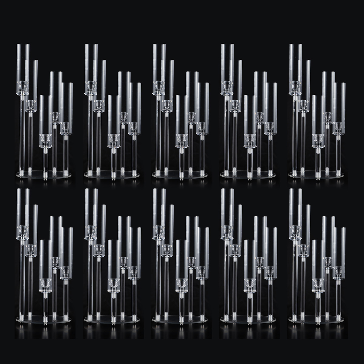 Centerpiece Stick - 透明アクリル製5アームキャンドルホルダー10セット、取り外し可能なランプシェードデザイン、結婚式パーティーテーブルデコレーションセンターピース