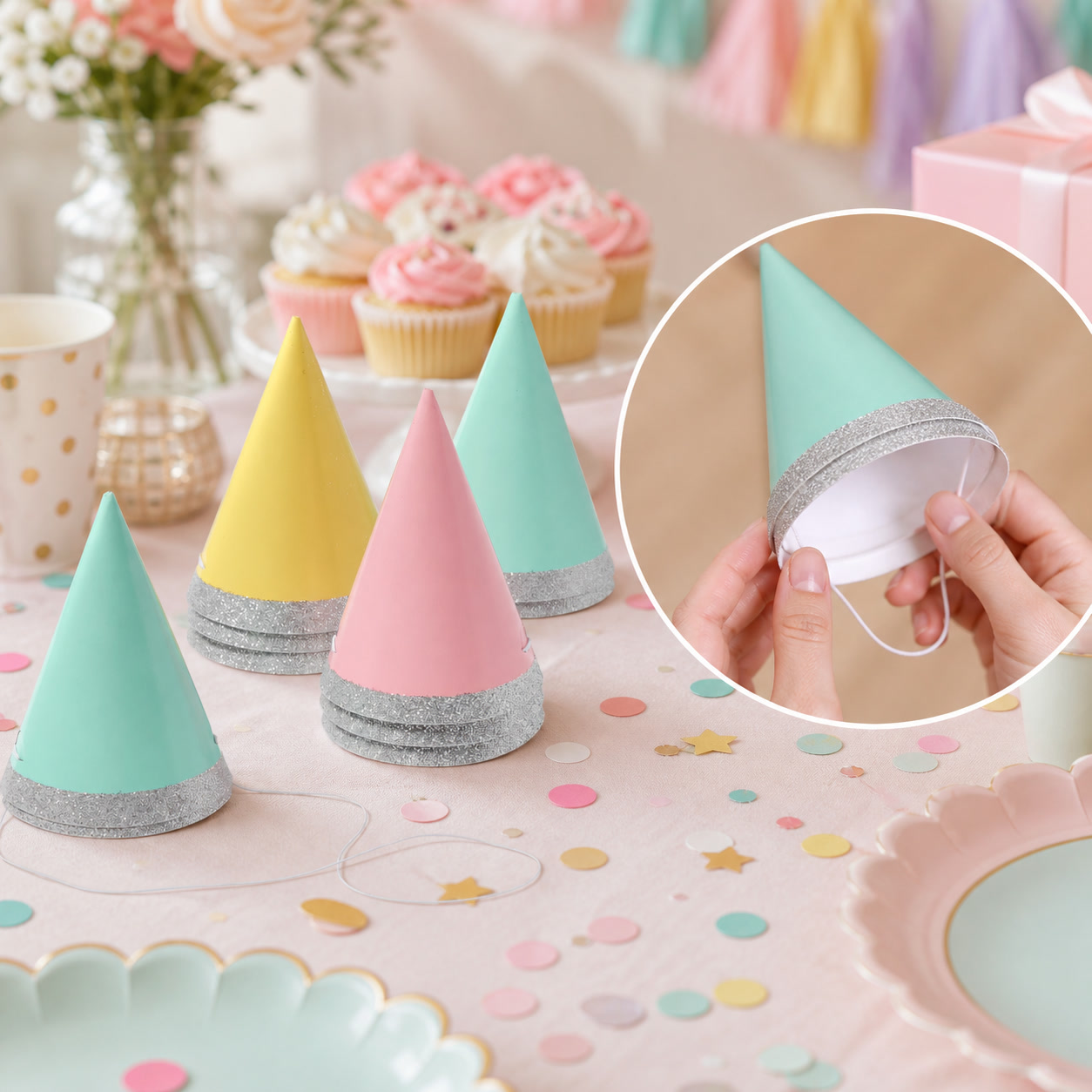 10個入り 4インチ ミニグリッターパーティーハット パステ - Party Hat Cone のレビューと価格