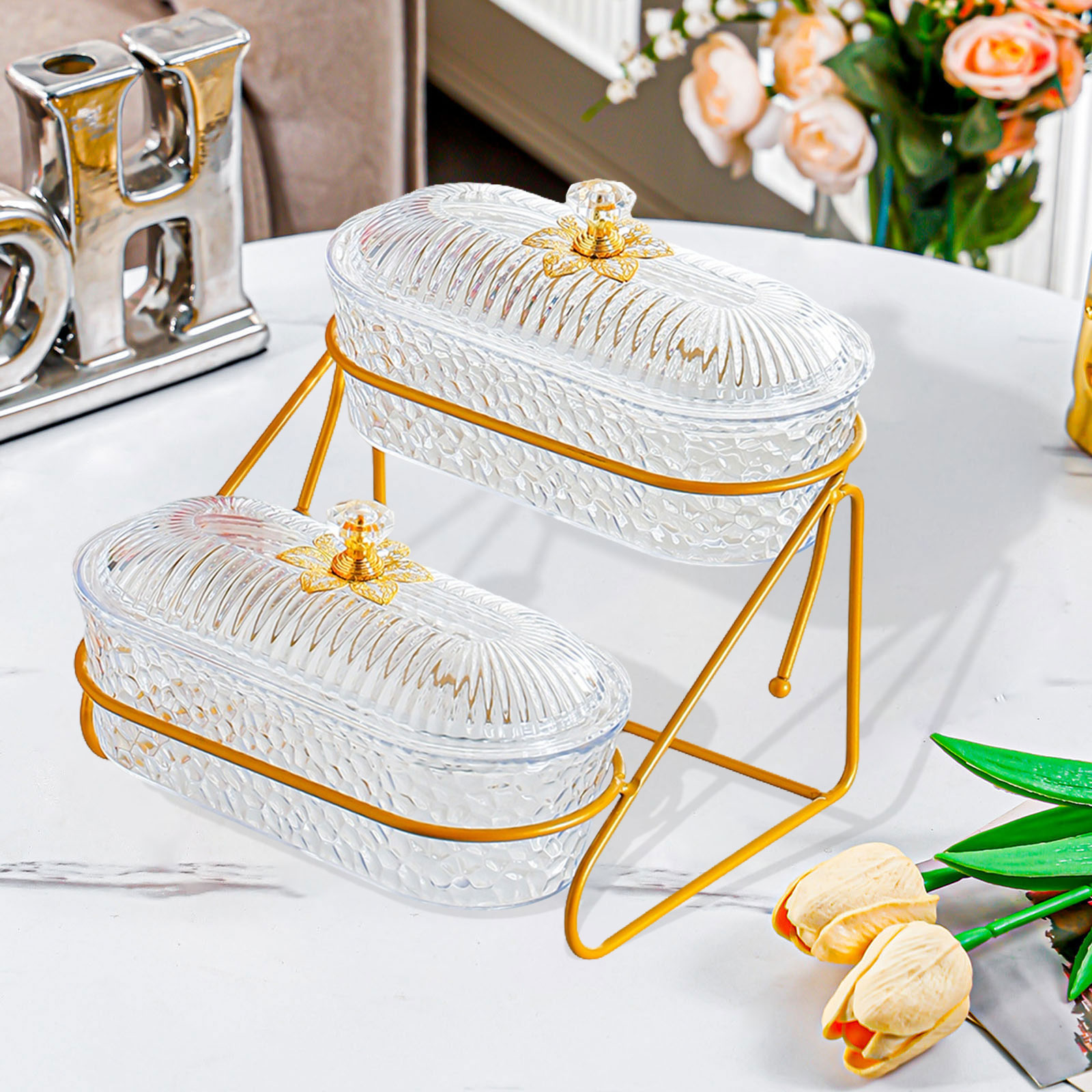 2段オーバル型キャンディディッシュビュッフェサーバーフルーツ - Cupcake Stand Tier のレビューと価格