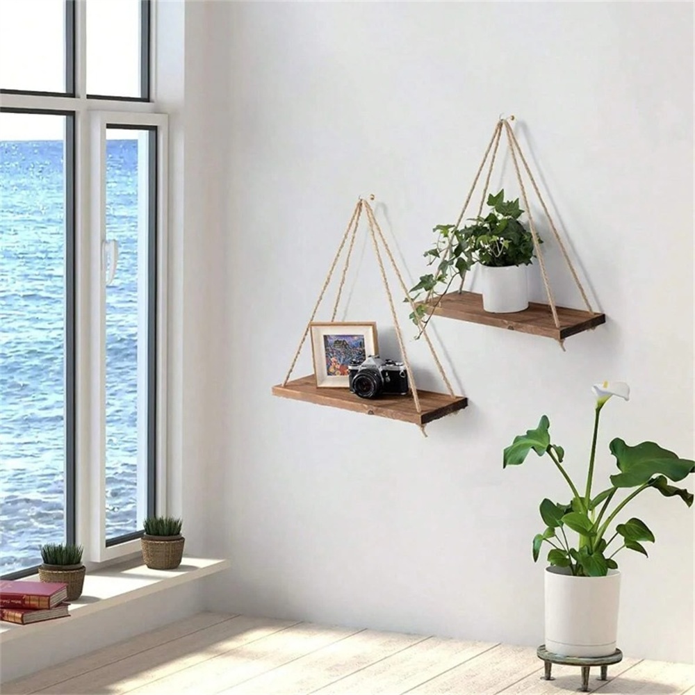 1個 木製吊り棚 スイングハンギング麻縄壁掛け棚 壁掛け式フ - Flower Wall Panel のレビューと価格