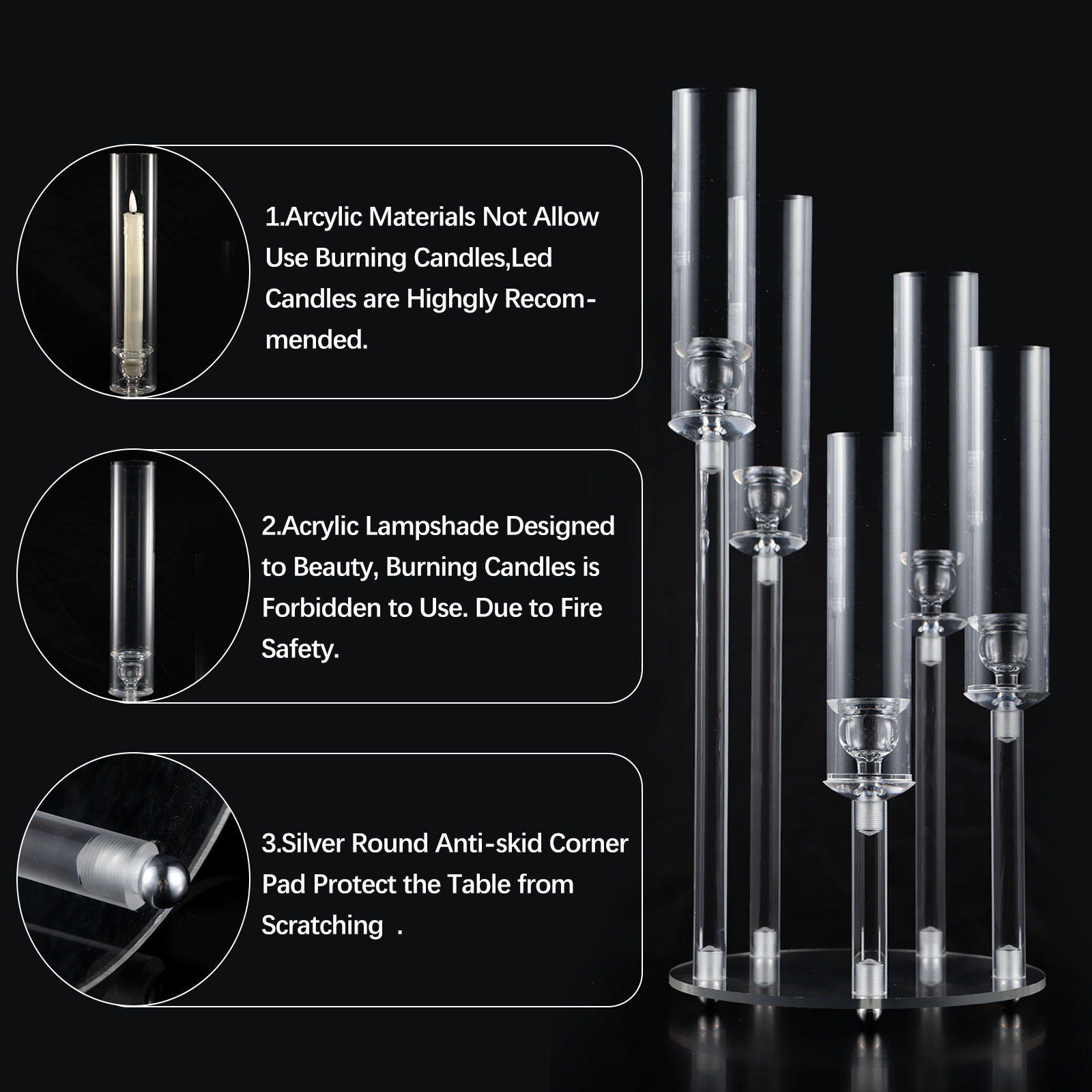 透明アクリル製5アームキャンドルホルダー10セット、取り外し - Centerpiece Stick のレビューと価格